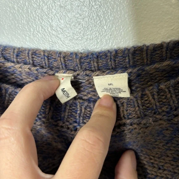 MOTH Open-Knit Short Sleeve Sweater Women’s M/L Brown Blue Textured Cotton Blend - Picture 6 of 7